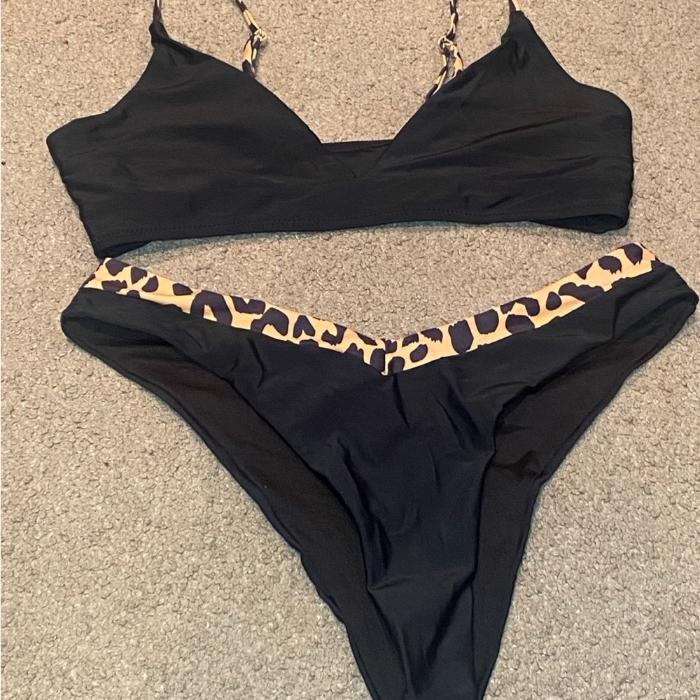 SHEIN Black Bikini with Animal Print Accents